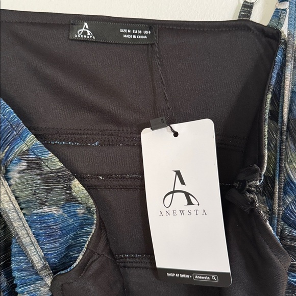 Anewsta Printed Blue Strappy Long Midi Dress With Gathered medium nwt - Picture 4 of 5